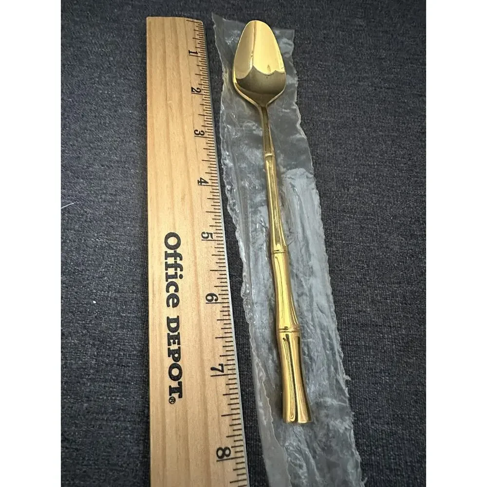 Vintage Viners Sheffield Gold Cane Bamboo 23K Gold Plate Spoons Set of 4 NOS